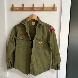 Vintage Boy Scouts of America Vintage Army Green Button Up with Patches